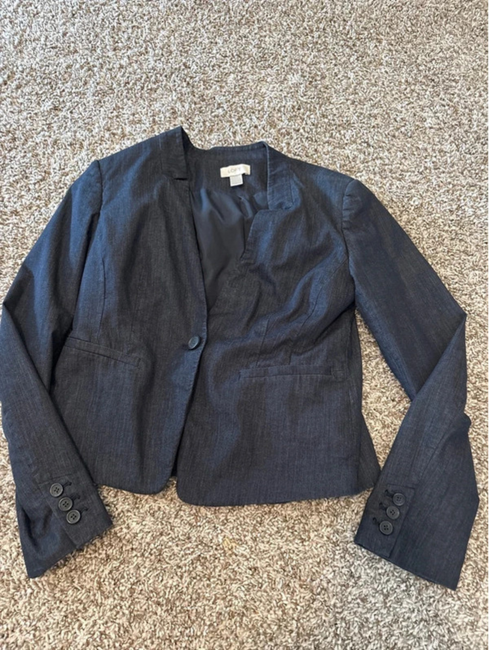 LOFT ANN TAYLOR ONE BUTTON LONG SLEEVE BLAZER SIZE 6 DARK BLUE EUC